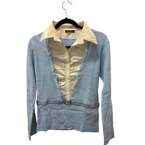 Dolce Cabo Womens Ribbed Knit Ruffle Layered Sweater Top Baby Blue 8710 NEW- XL